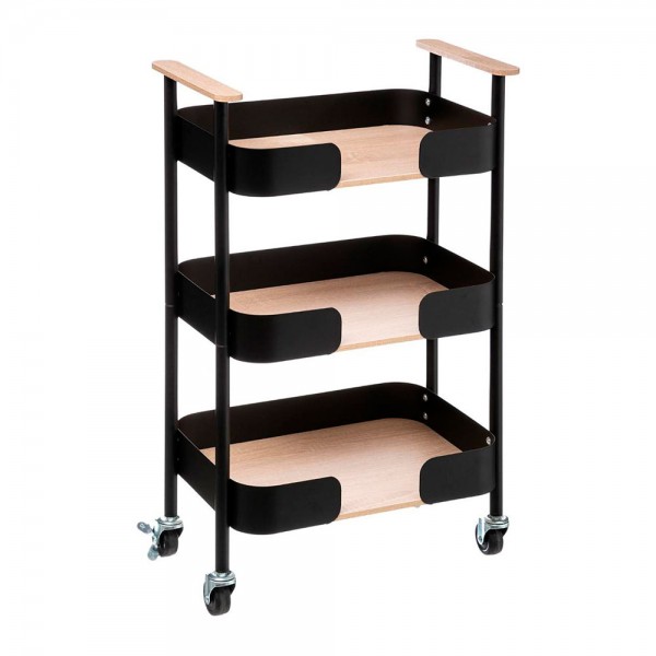 Carrito multiuso 3 pisos de bambú y acero negro 45,5 x 28,5 x 75 cm